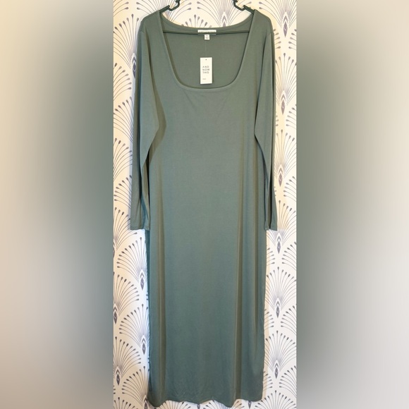 Macys plus size 2X Chic Long Sleeve green fall Dress 100% stretchy cotton Maxi - Picture 1 of 6
